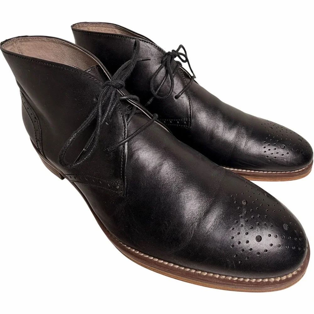 Johnston & Murphy Black Leather Chukka Boots Men’s 10M Brogue Cap Toe